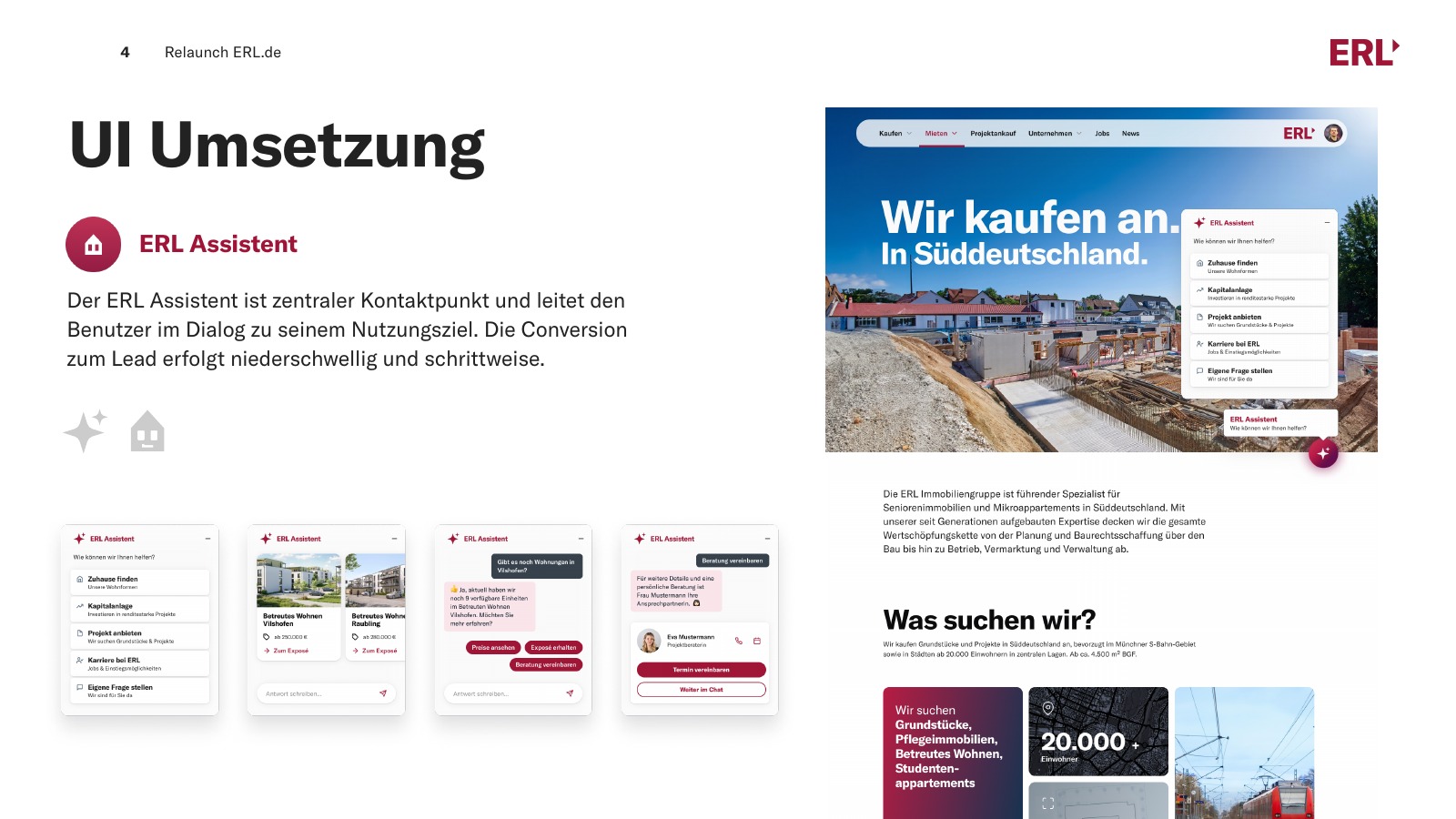 UI-Konzept des ERL Assistenten: Anliegen auswählen, Angebote finden und Kontakt aufnehmen