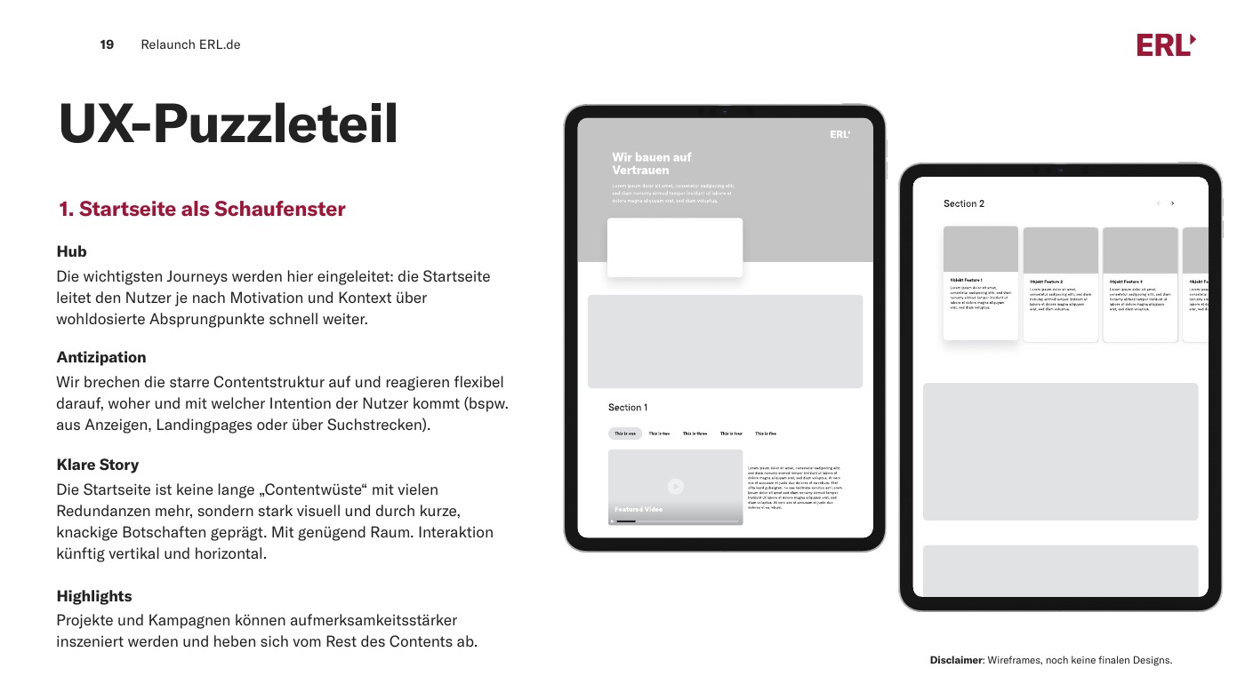 UX-Konzeption: Startseite als Schaufenster mit frühen Wireframes